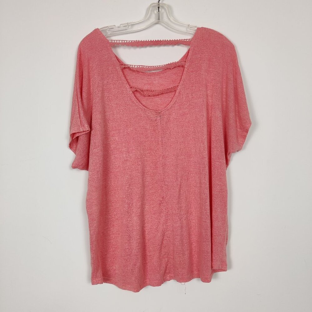 Miami Women's Knit Crochet Blouse in Coral Size Large Cut Out Beach Summer